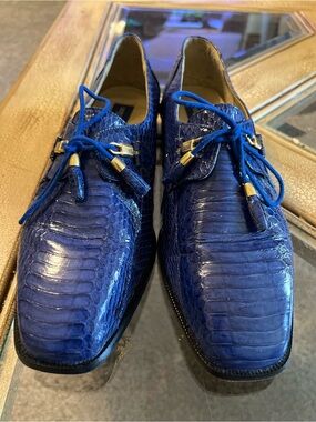 Giorgio Brutini Genuine  Snakeskin Blue Exotic Derby Men’s Dress Shoes 9M